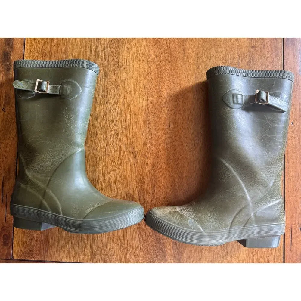 L.L. Bean Wellie Rain Boots Kids Size 3 Green Rubber